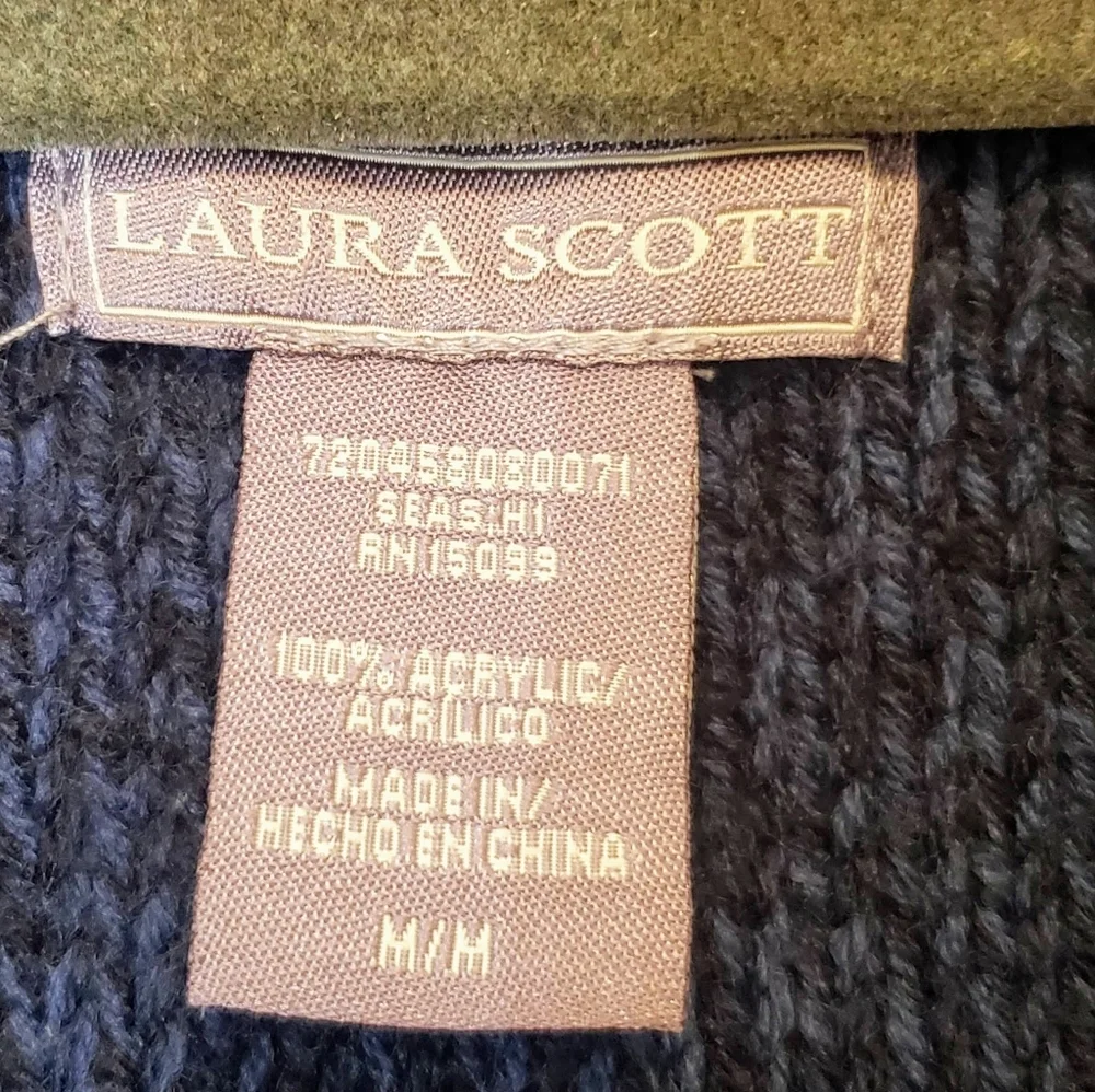 Laura Scott Cardigan Sweater Marled Blue Open Knit Size Medium Machine Wash